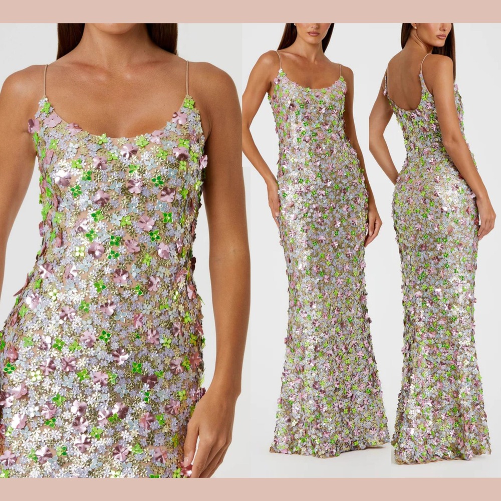 NWT MAC DUGGAL [ 12 ] 6153 Sleeveless Floral Paillette Embellish Mesh Gown S2021